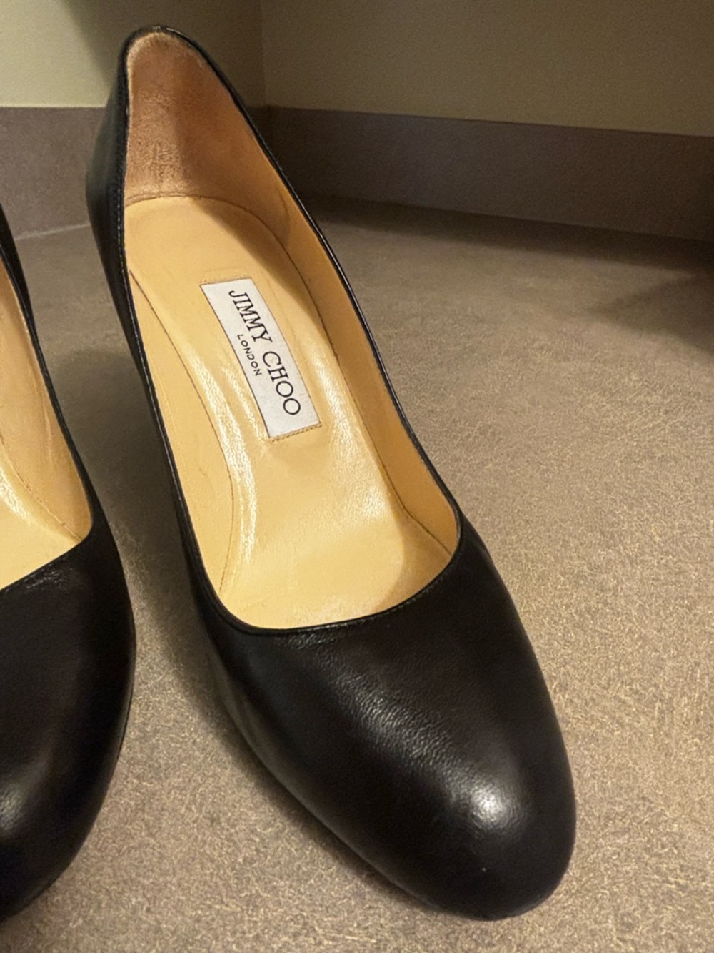 Jimmy Choo Black Leather Round-Toe Pumps